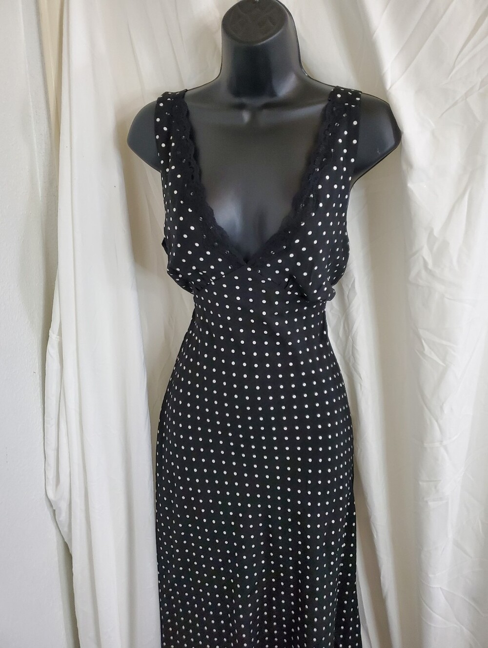 black white polka dot lace tplunge front back tie dress size medium brand new